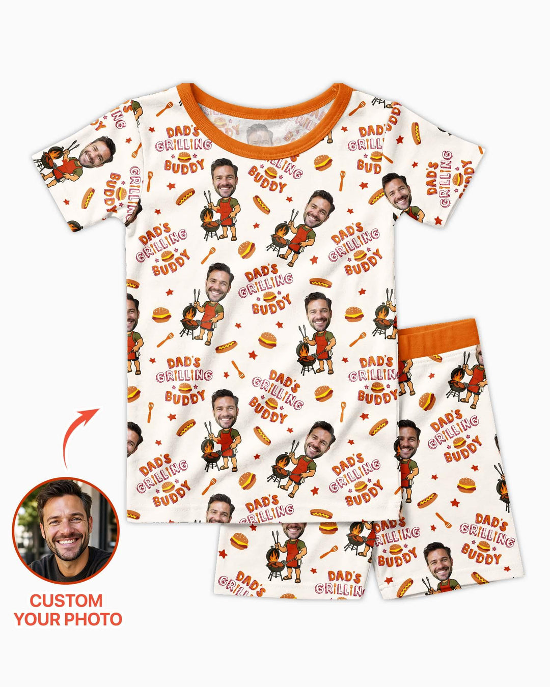 Custom Photo Dad's Grilling Buddy Family Matching Bamboo Two Piece Short Sleeve Shorts Pajama Set