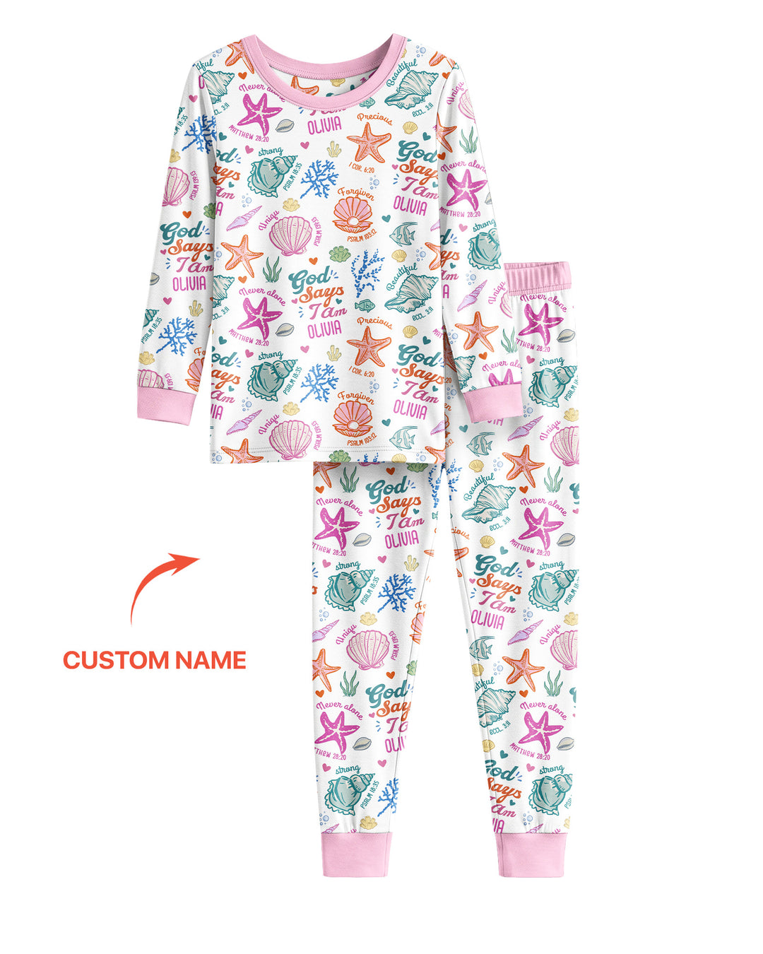 Coastal God Says I Am Custom Name Bamboo Two Piece Long Sleeve Pajama Set