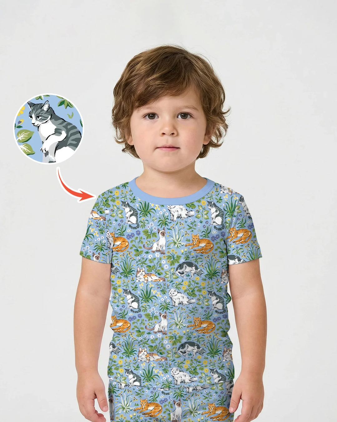 Kitten Garden Family Matching Bamboo Two Piece Short Sleeve Shorts Pajama Set