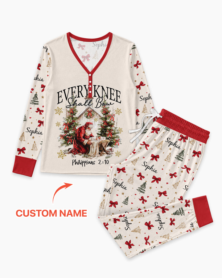 Every Knee Shall Bow Custom Name Mommy And Me Matching Bamboo Women Pajama Set