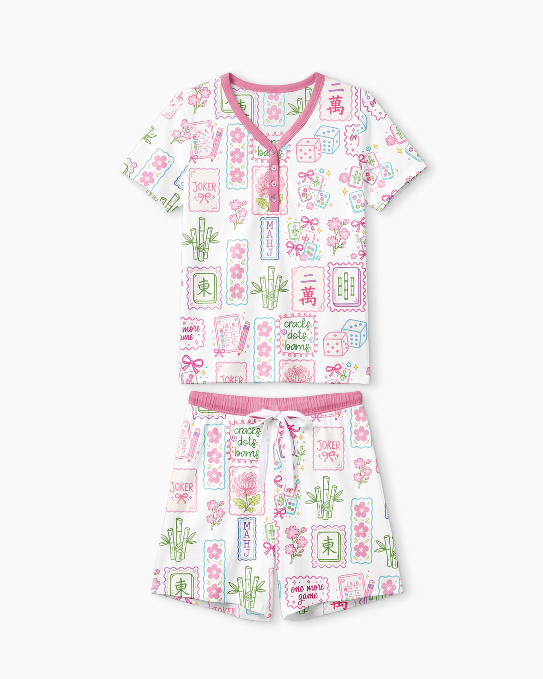 Cracks, Dots & Bams Mommy & Me Matching Bamboo Women Short Sleeve Short Pajama Set