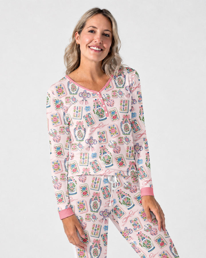 Chinoiserie Mahjong Mommy & Me Matching Bamboo Women Pajama Set