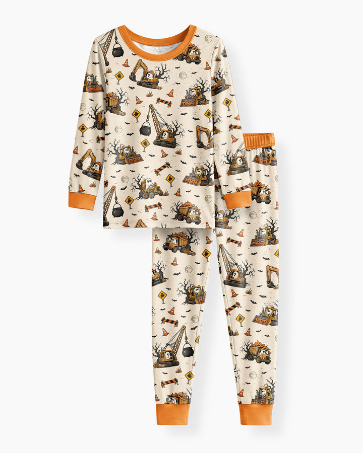 Halloween Construction Crew Ghost Bamboo Two Piece Long Sleeve Pajama Set