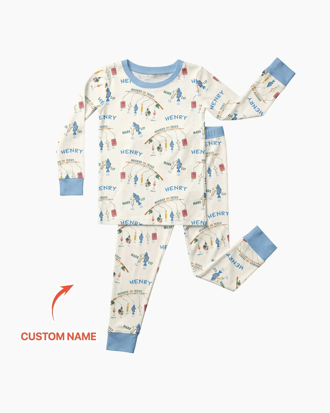 Hooked On Jesus Fishing Matching Bamboo Two Piece Long Sleeve Pajama Set