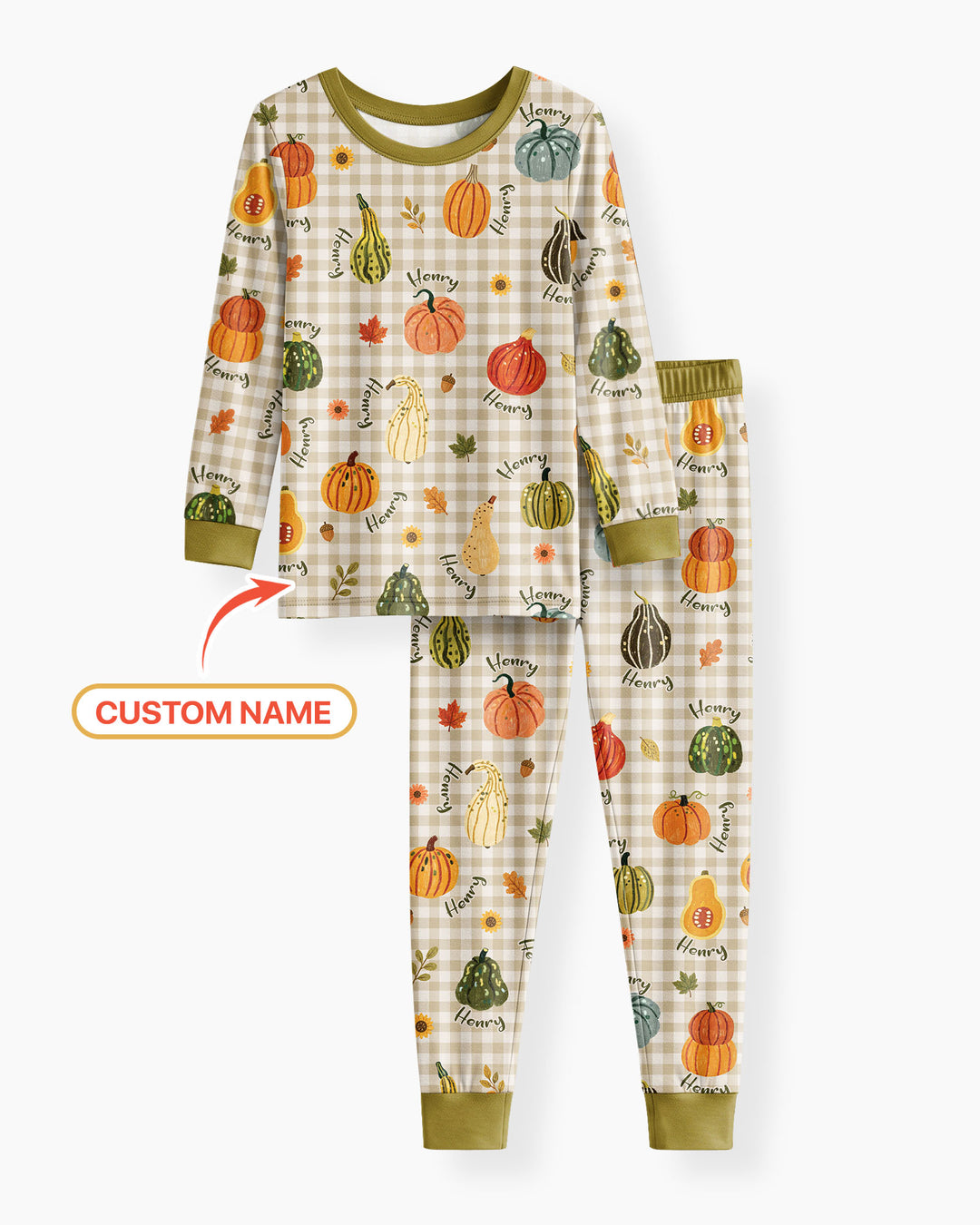 Pumpkin Patch Custom Name Bamboo Two Piece Long Sleeve Pajama Set