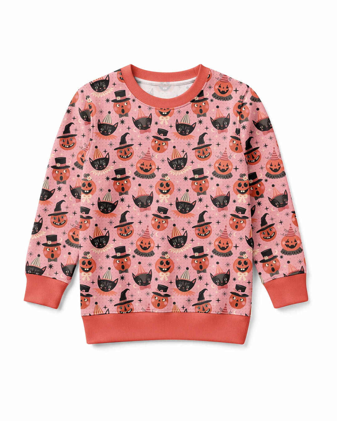 Retro Halloween Cats and Funny Pumpkins Bamboo Crewneck Sweatshirt