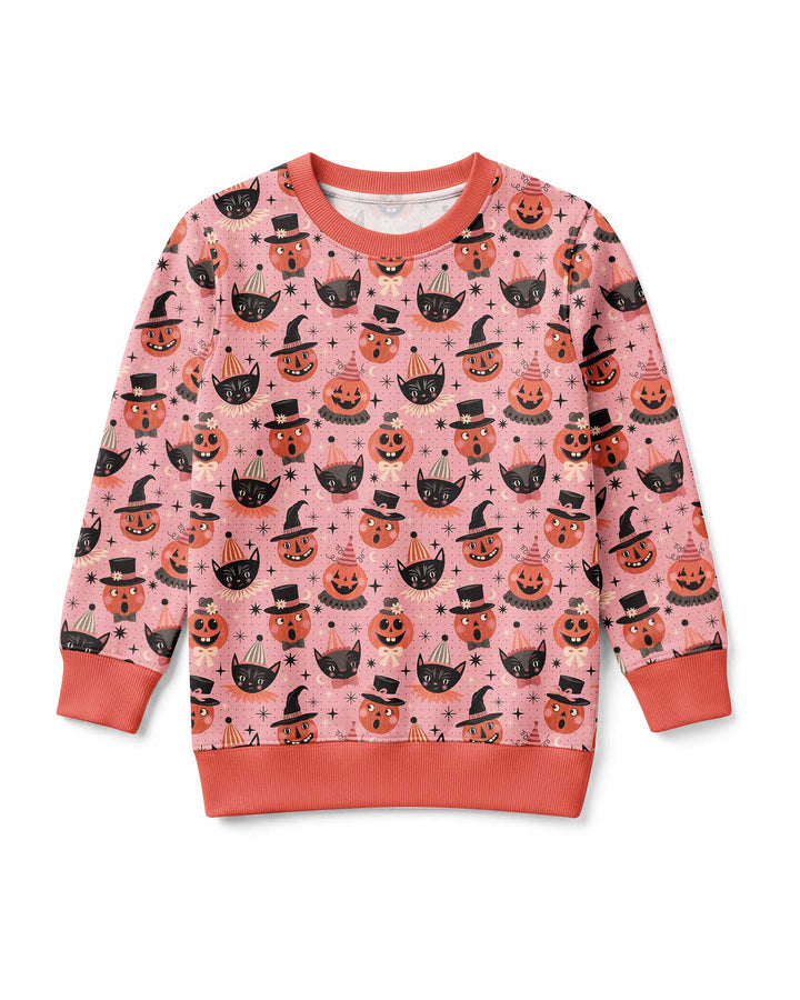 Retro Halloween Cats and Funny Pumpkins Bamboo Crewneck Sweatshirt