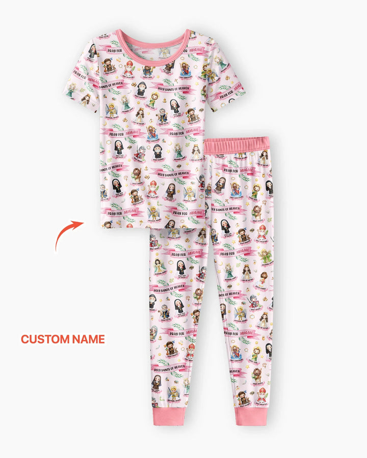 Holy Saints of Heaven Custom Name Bamboo Two Piece Short Sleeve Pajama Set
