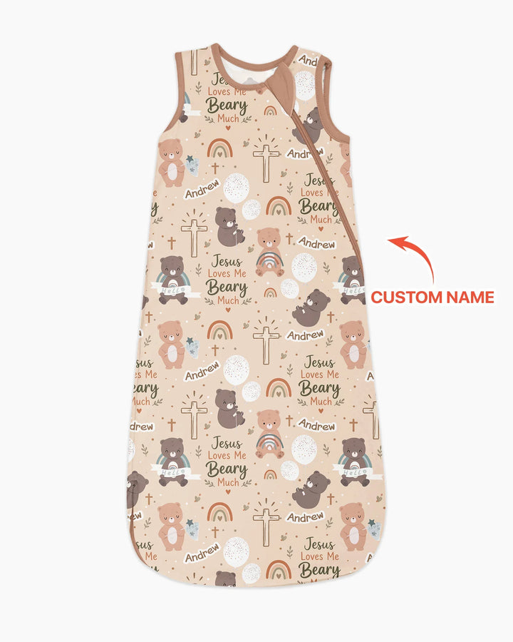 Custom Name Jesus Loves Me Beary Much Bamboo Sleep Bag