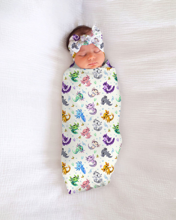 I Love You Axolotl swaddle blanket