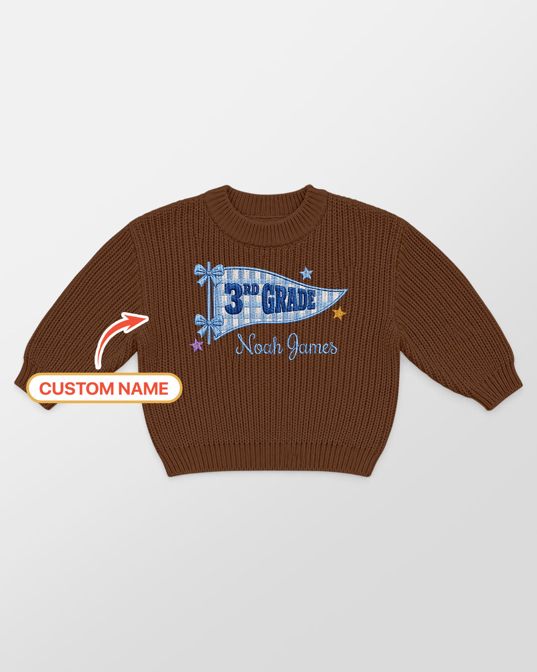 Cute Kindergarten Embroidered Baby Name Bamboo Knit Sweater Bubble