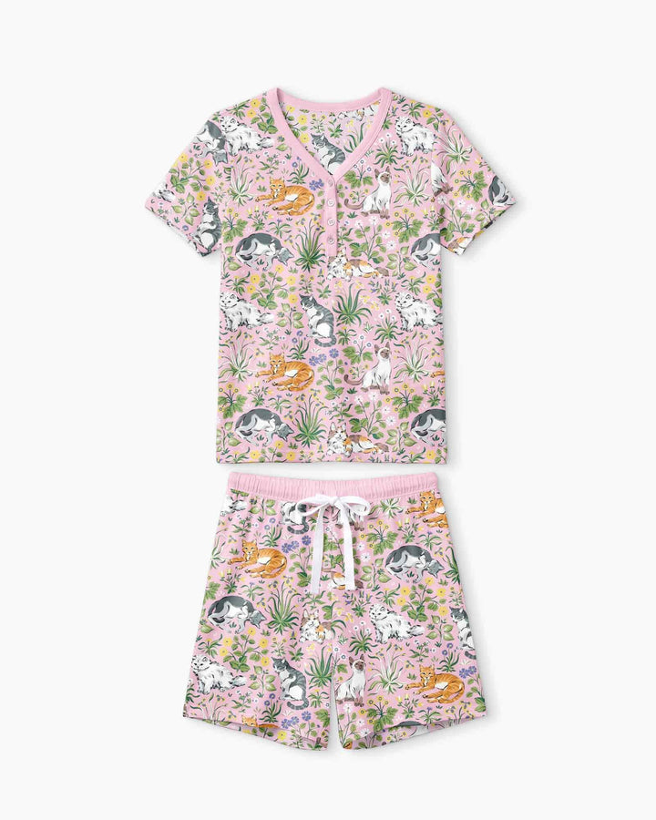 Kitten Garden Family Matching Bamboo Women Short Sleeve Short Pajama Set