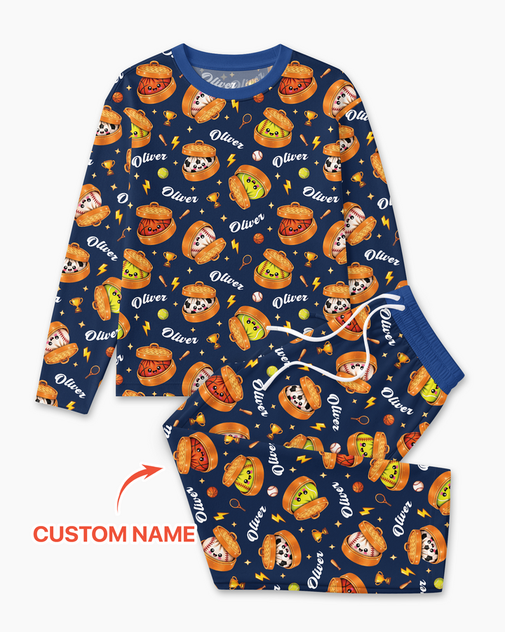 Custom Name Sports Dumpling Bamboo Men's Pajama Set
