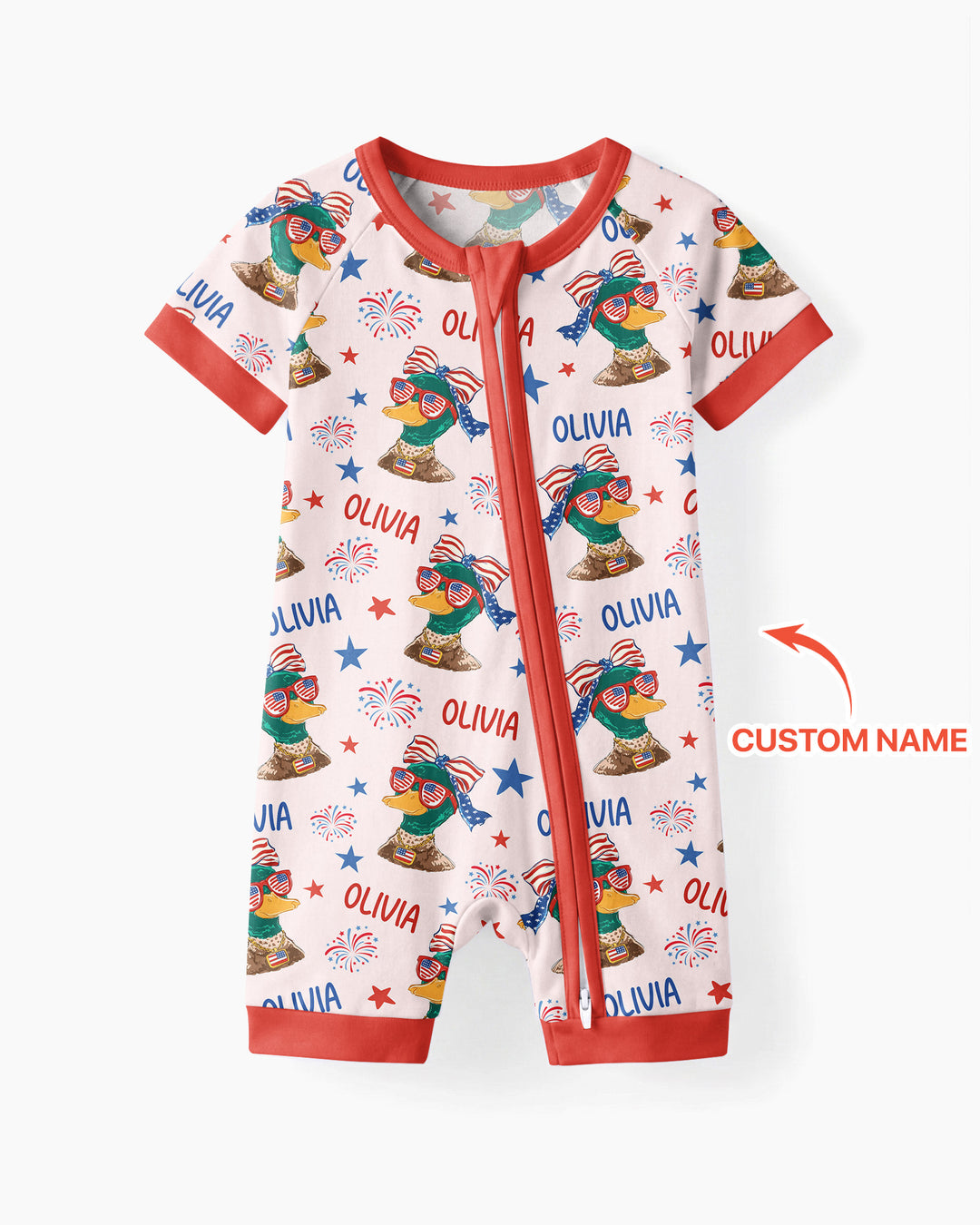 Custom Name Patriotic Mallard Duck  Bamboo Shorty Zippy