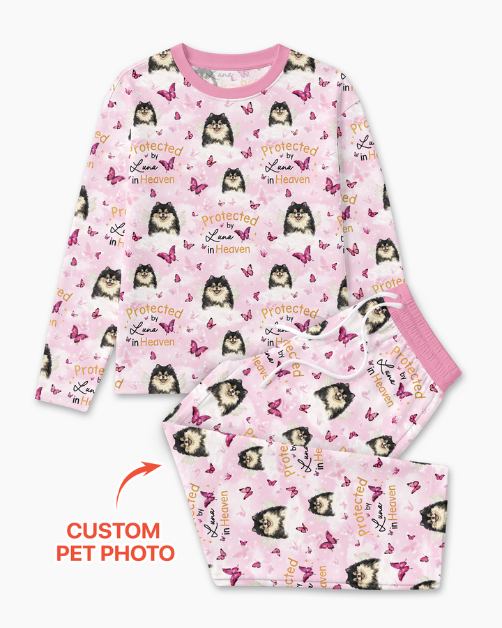 Custom Pet Photo Protected By Heaven Family Bamboo Men's Pajama Set