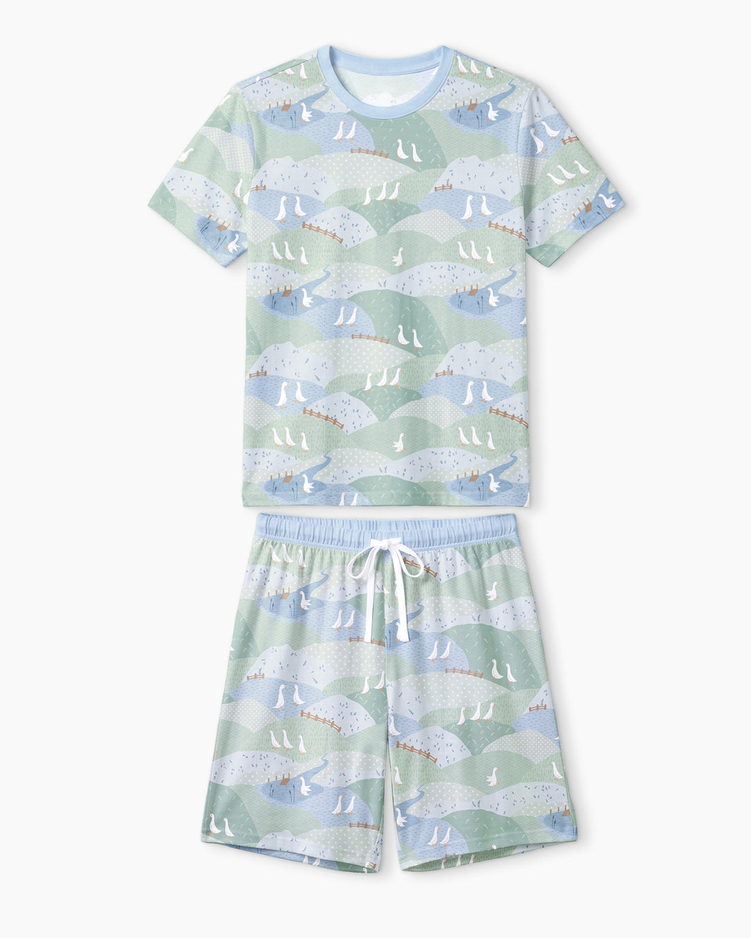 Wandering Geese Family Matching Bamboo Men Short Sleeve Short Pajama Set