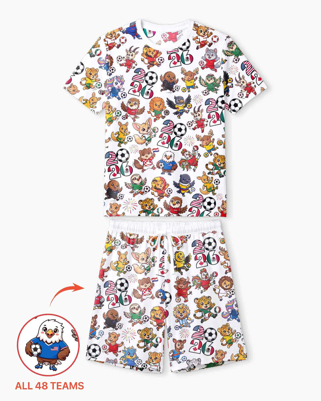 Kawaii Animals Soccer Tour 2026 Family Matching Bamboo Men Short Sleeve Short Pajama Set