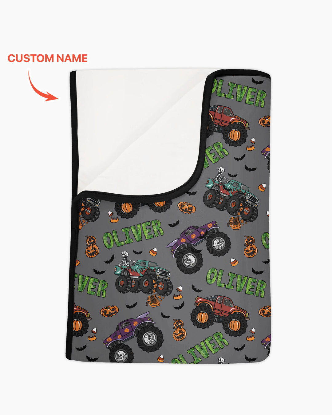 Custom Name Haunted Monster Trucks Bamboo Blanket