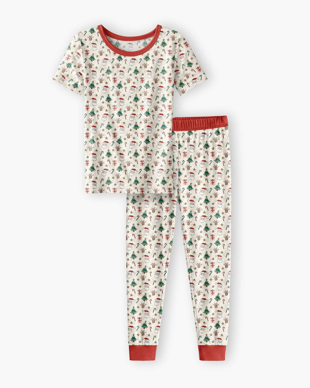 Vintage Santa Christmas Doodles Bamboo Two Piece Short Sleeve Pajama Set