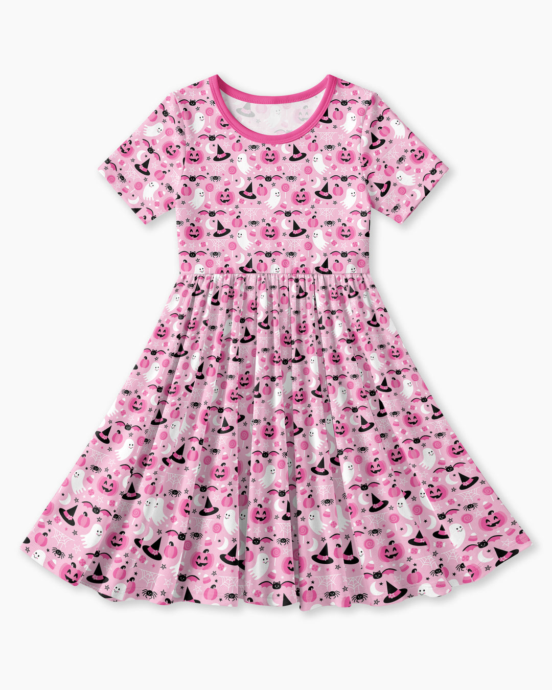 Cute Pink Halloween Ghost Pumpkin Witch Bamboo Twirl Dress