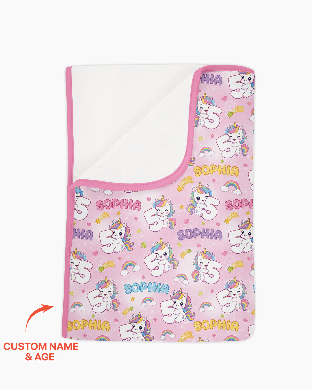 Custom Name Kawaii Unicorn Birthday Bamboo Blanket