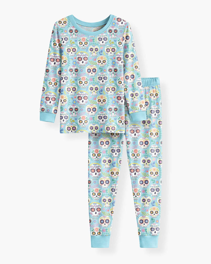 Floral Skull Bamboo Two Piece Long Sleeve Pajama Set