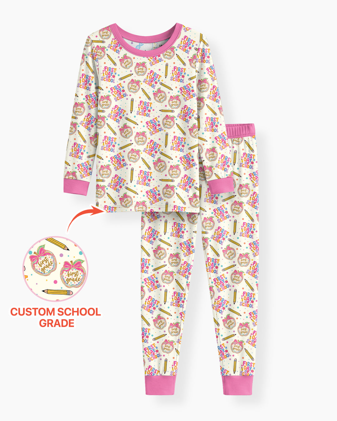 Custom School Grade First Day Cutie Bamboo Two Piece Long Sleeve Pajama Set