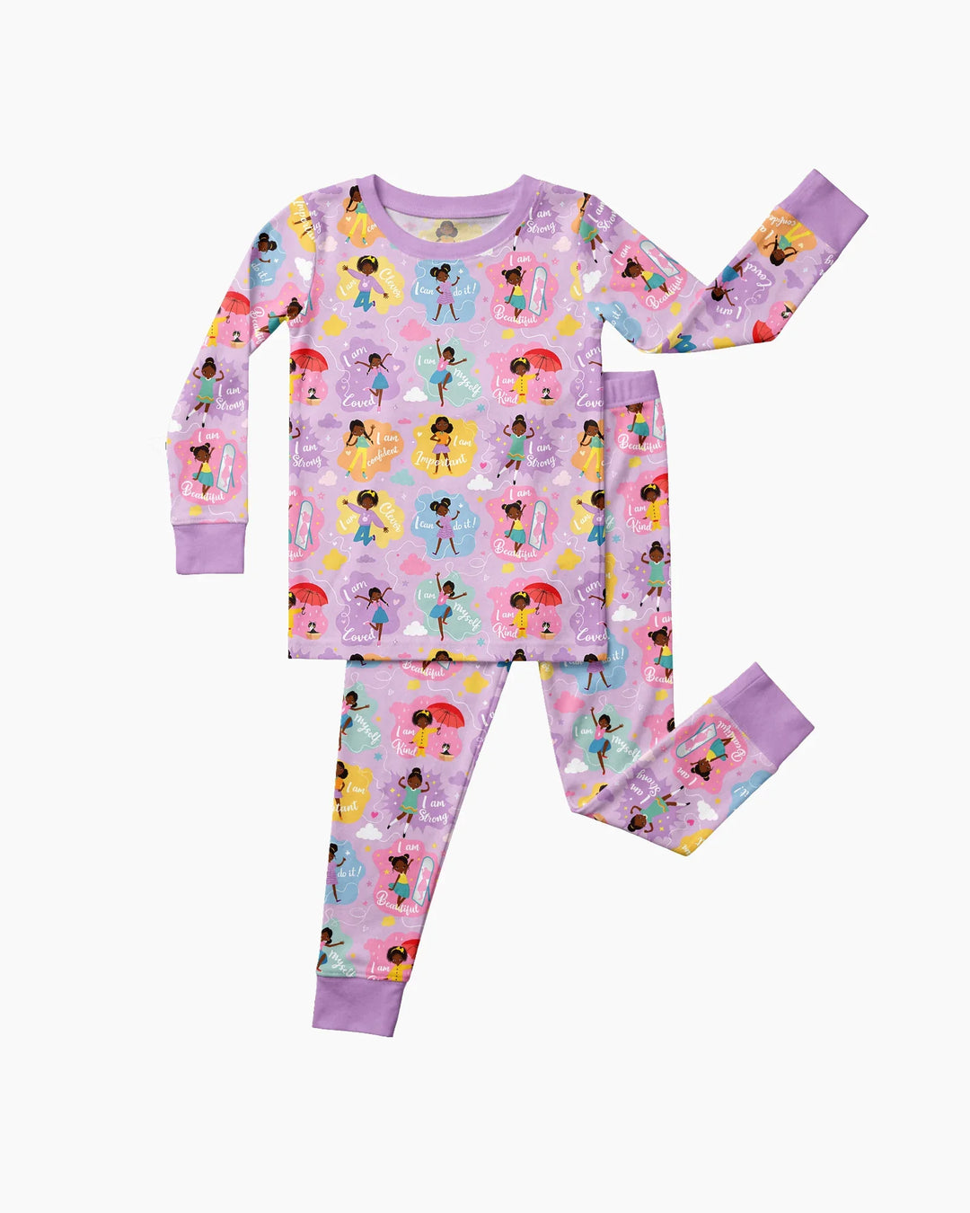 African American Girl I Am Loved Bamboo Two Piece Long Sleeve Pajama Set