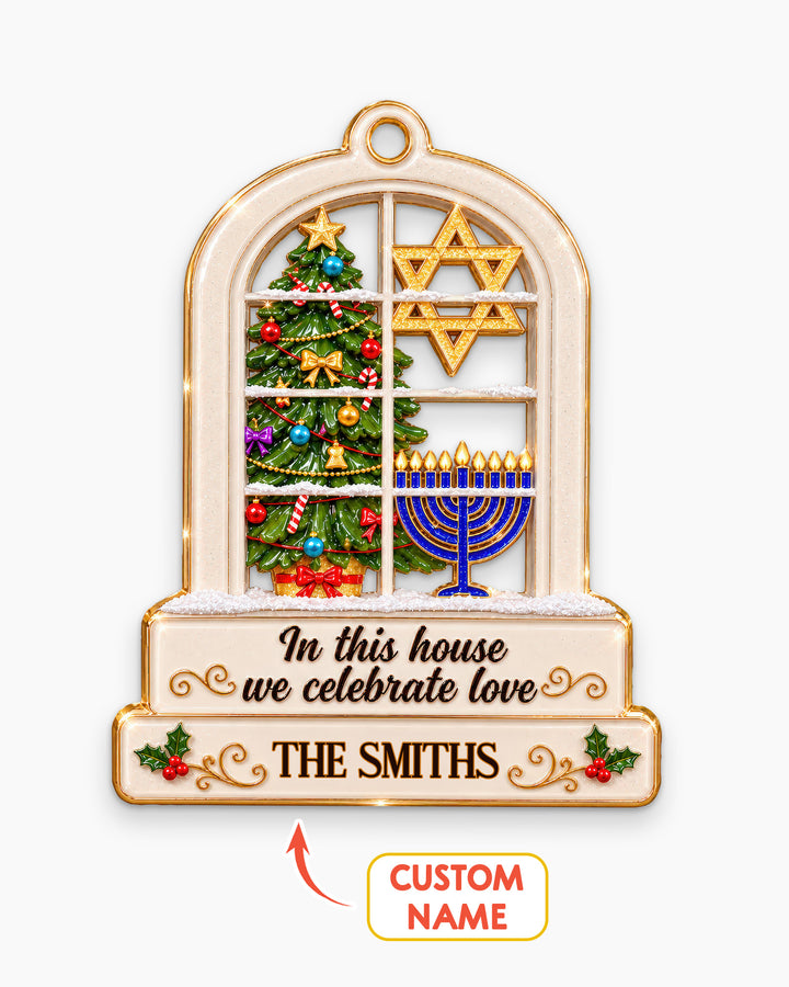 Merry Chrismukkah Jewish and Christian Family Personalized 1-Side Photo Acrylic Ornament