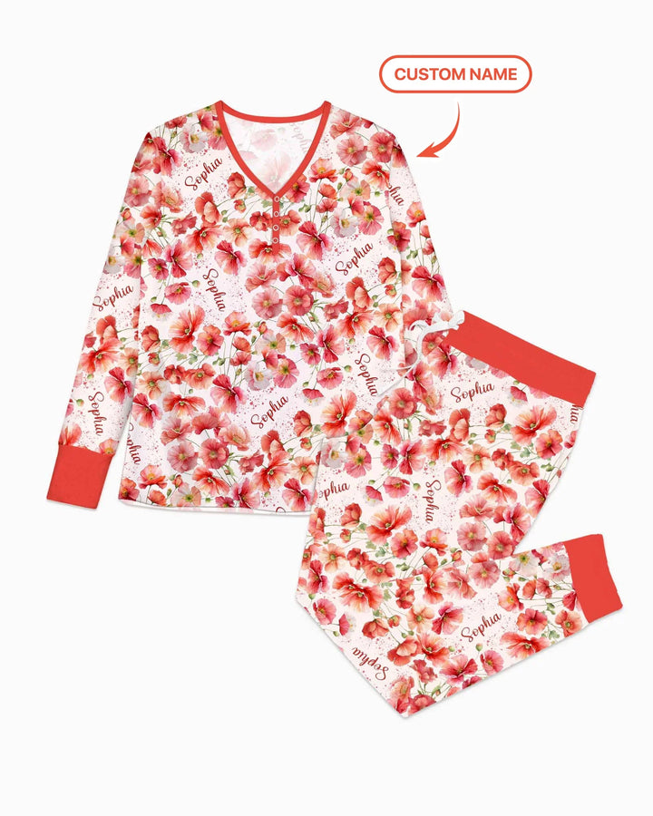 Custom Name Birth Month Flowers Bamboo Women Pajama Set