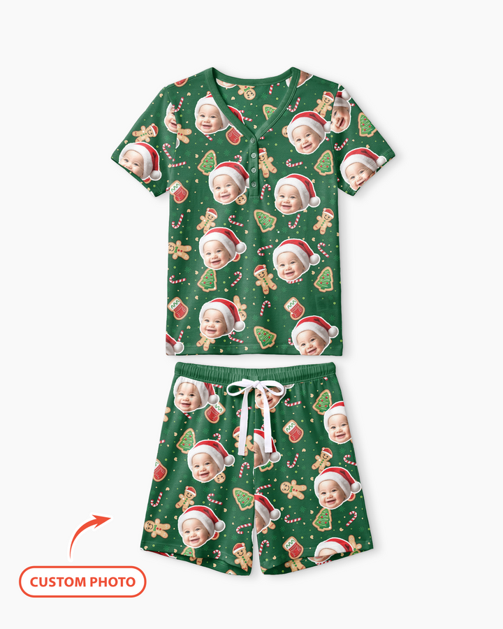 Custom Photo Funny Family Bamboo Women Short Sleeve Short Pajama Set