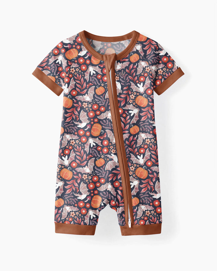 Bat Pumpkin Floral Halloween Bamboo Shorty Zippy