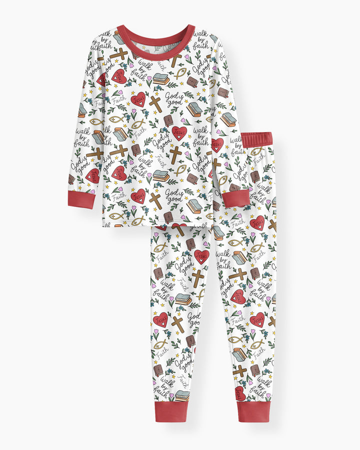 Love Jesus God Is Good Bamboo Two Piece Long Sleeve Pajama Set