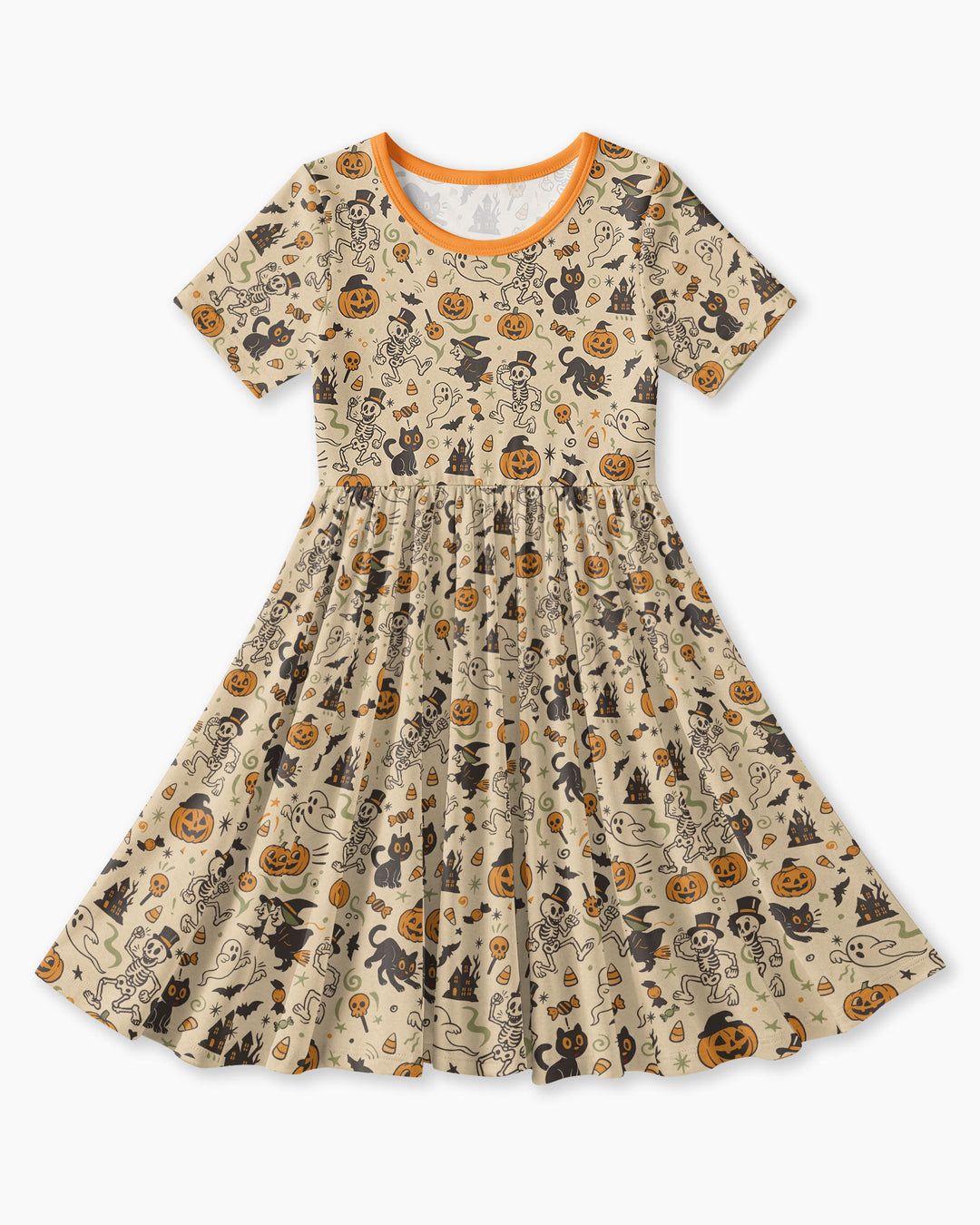 Vintage Skeleton Pumpkin Halloween Bamboo Twirl Dress