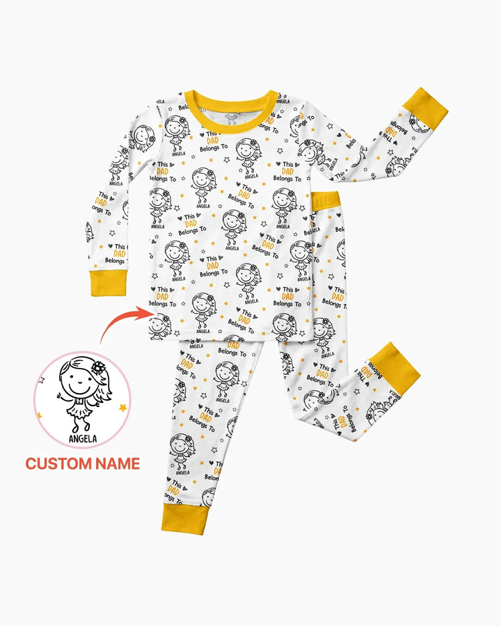 Custom Name This Dad Belongs To Doodle Bamboo Two Piece Long Sleeve Pajama Set