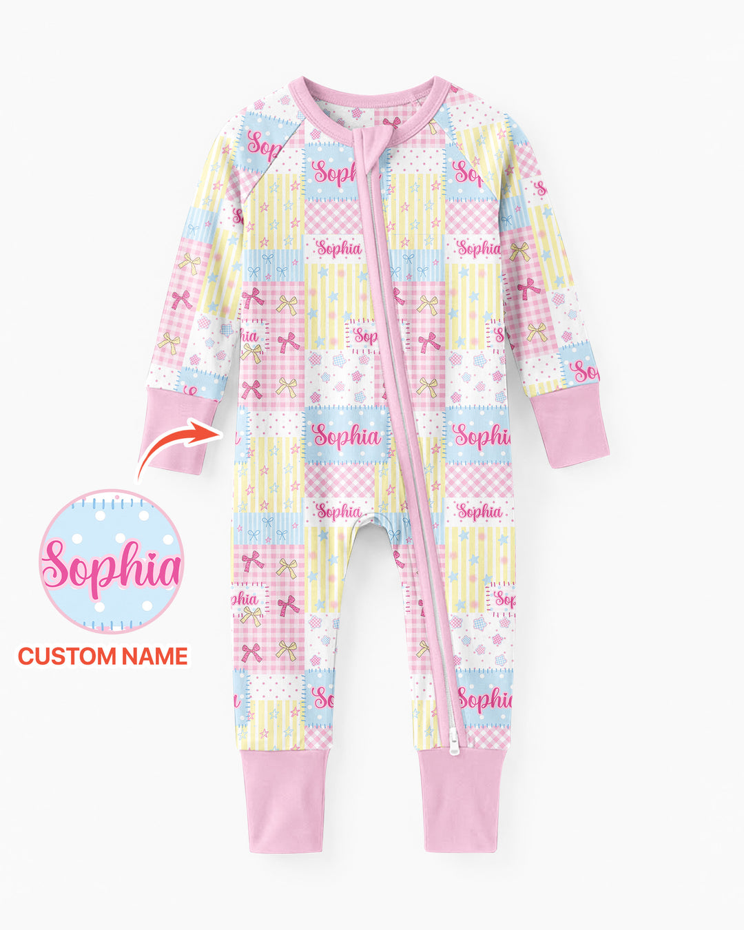 Custom Name Sweet Patchwork Bamboo Convertible Zippy