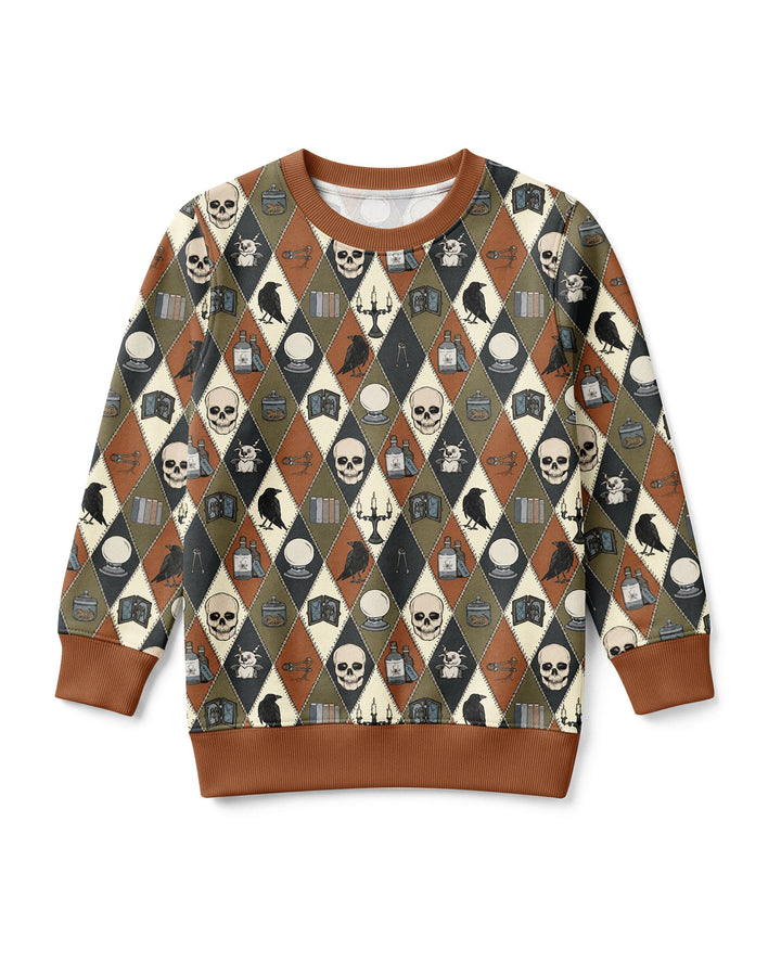 Retro Gothic Halloween Patchwork Bamboo Crewneck Sweatshirt