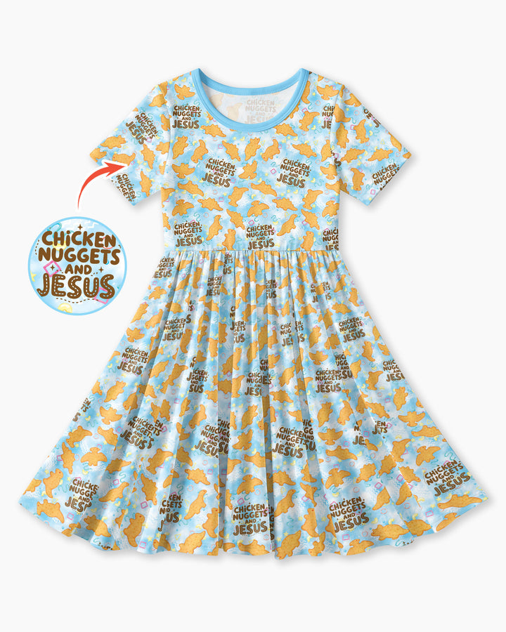 Chicken Nuggets and Jesus Family Matching Bamboo Twirl Dress