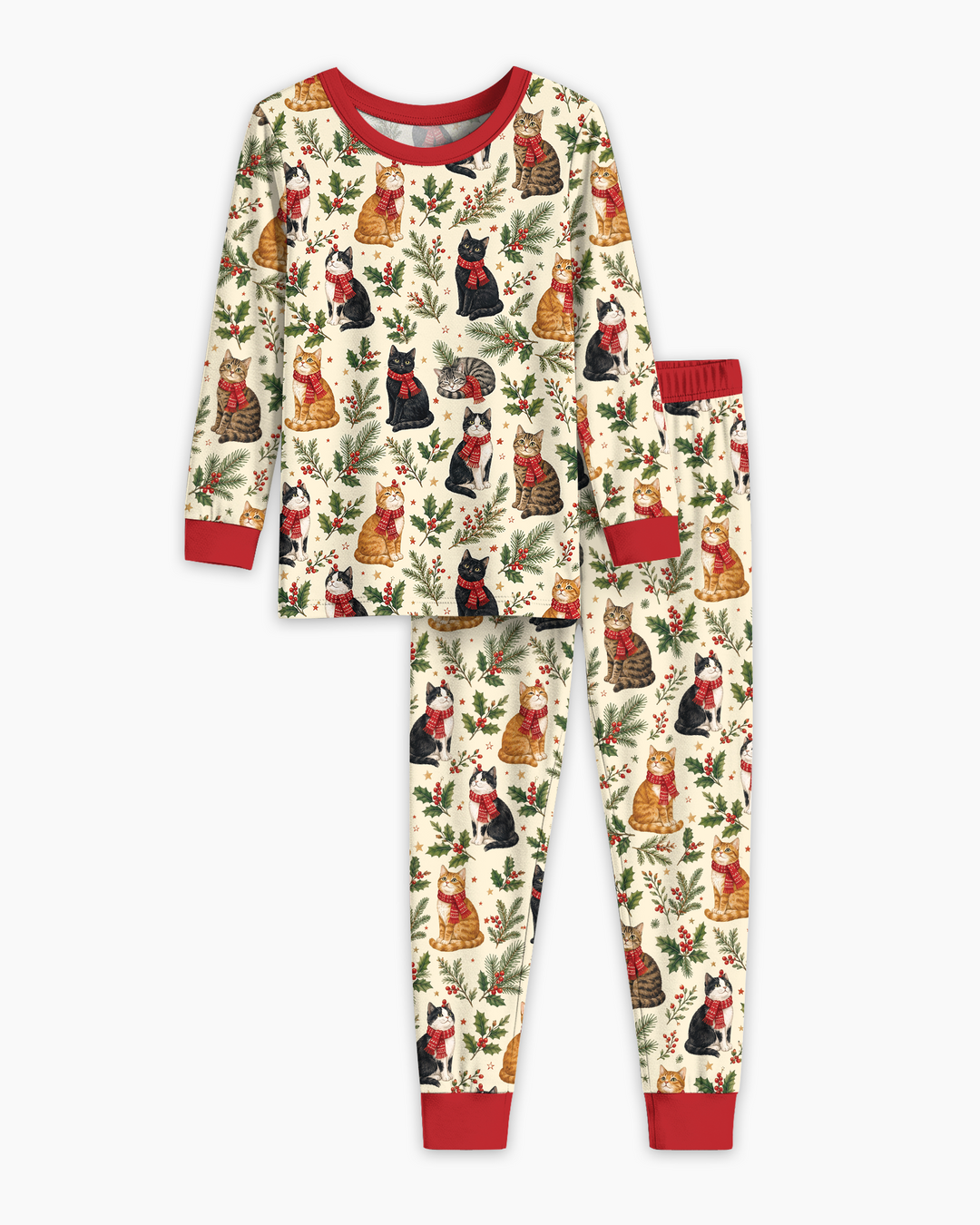 Christmas Cat Carolers Bamboo Two Piece Long Sleeve Pajama Set
