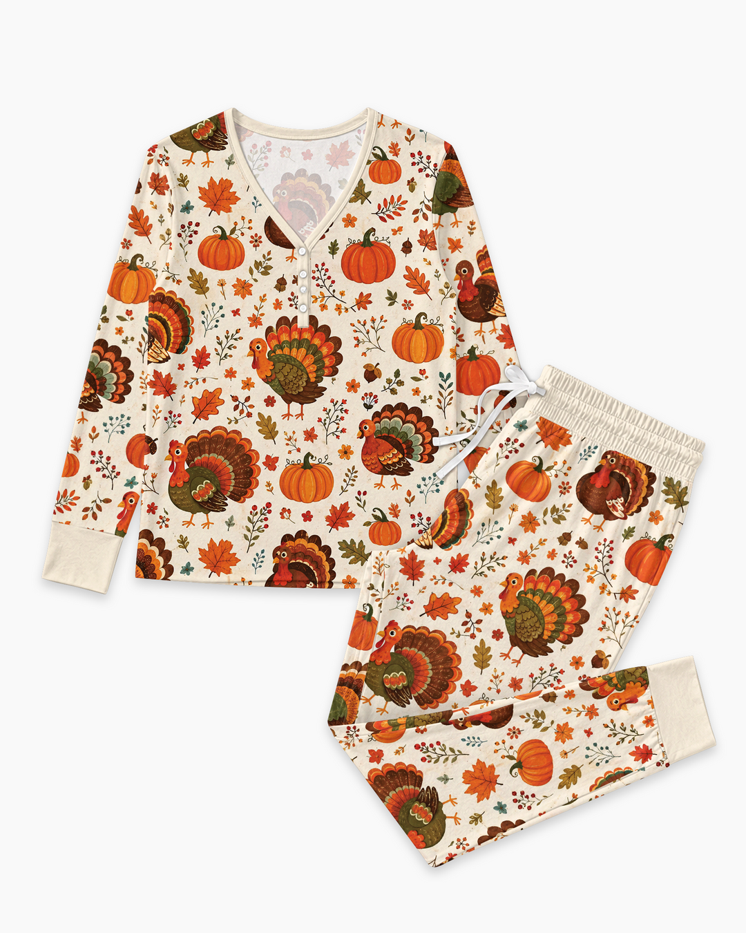 Turkey Autumn Pumpkin Bamboo Women Pajama Set