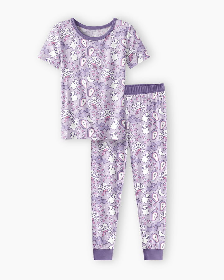Cute Ghost Halloween Pastel Purple Spooky Bamboo Two Piece Short Sleeve Pajama Set