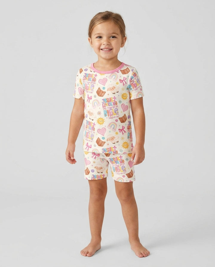 Jesus Loves Me This I Know Bamboo Two Piece Short Sleeve Shorts Pajama Set