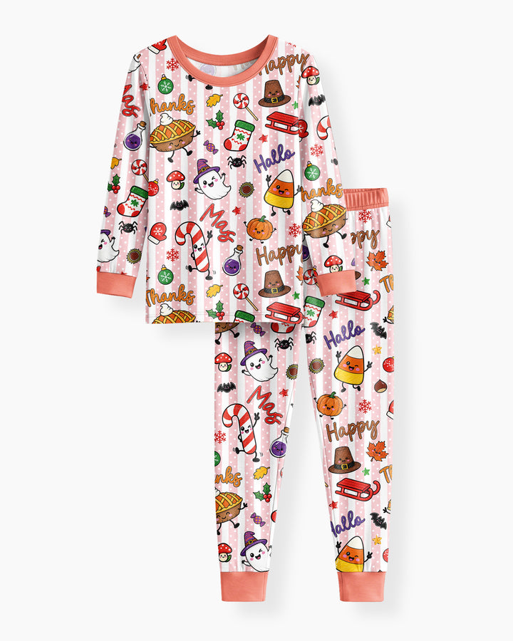 Happy Hallothanksmas Bamboo Two Piece Long Sleeve Pajama Set