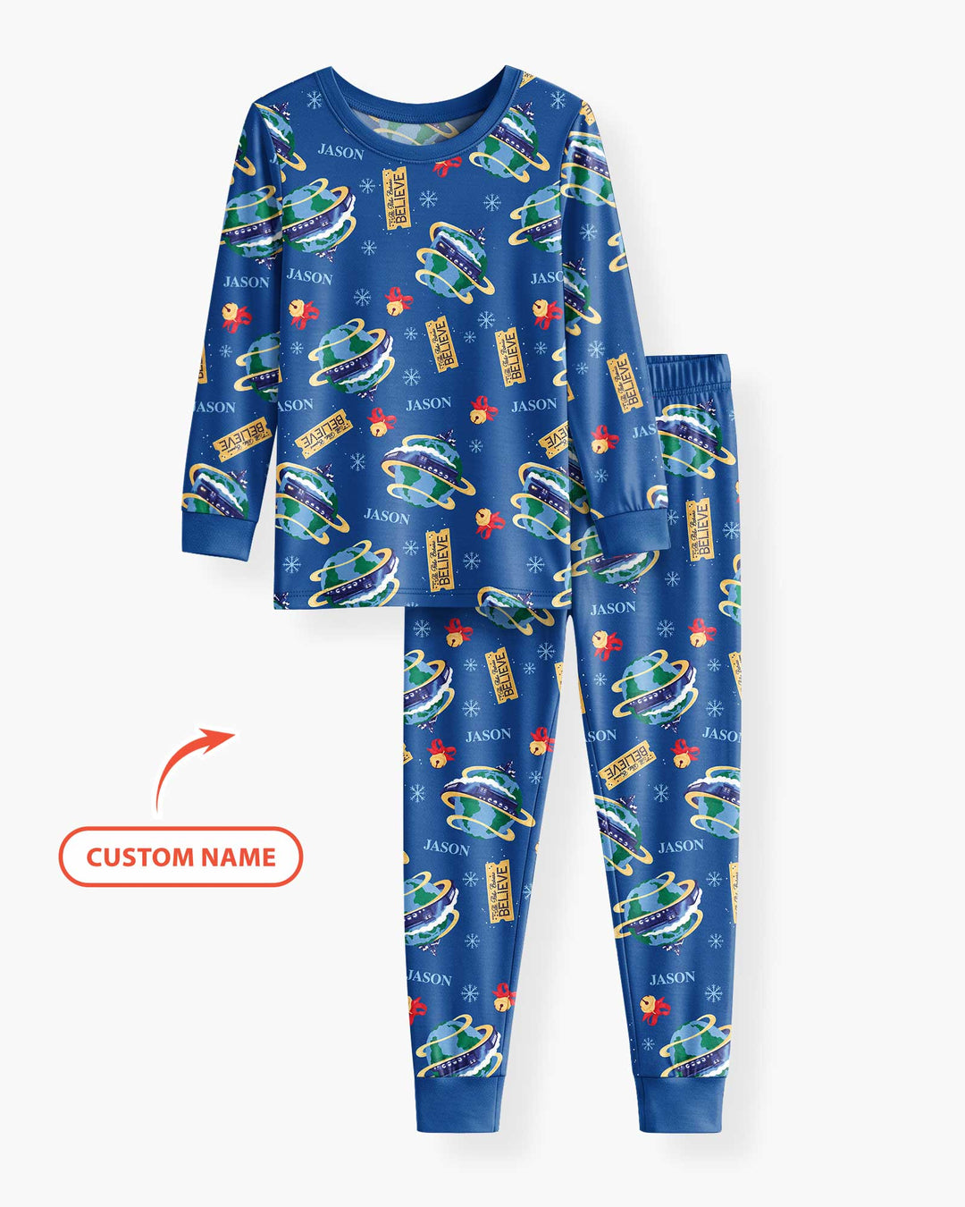 Custom Name Christmas Express Train Bamboo Two Piece Long Sleeve Pajama Set