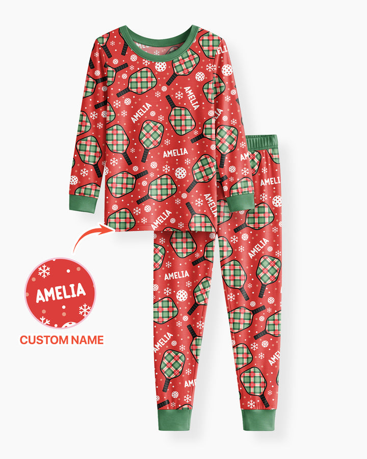 Custom Name Plaid Paddle Bamboo Two Piece Long Sleeve Pajama Set