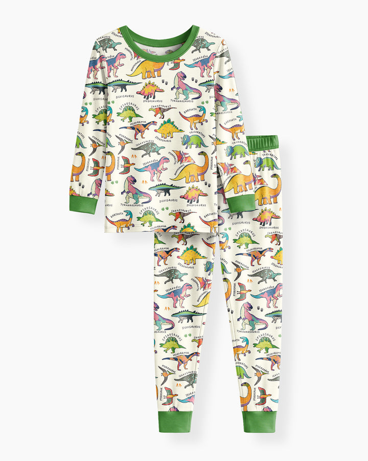 Little Dino World Bamboo Two Piece Long Sleeve Pajama Set