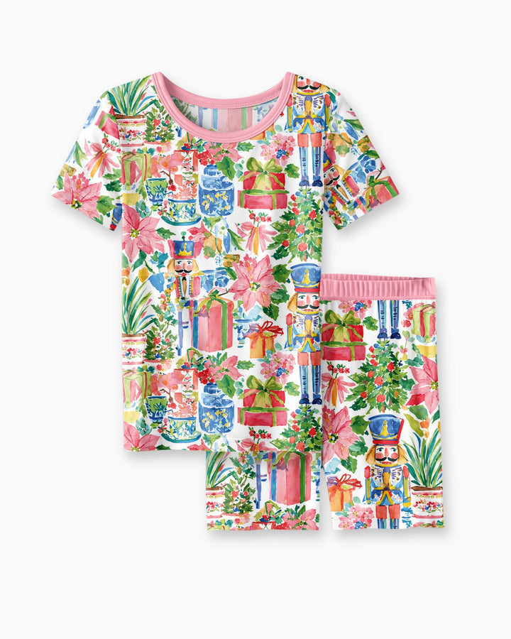 Watercolor Nutcracker Holiday Bamboo Two Piece Short Sleeve Shorts Pajama Set