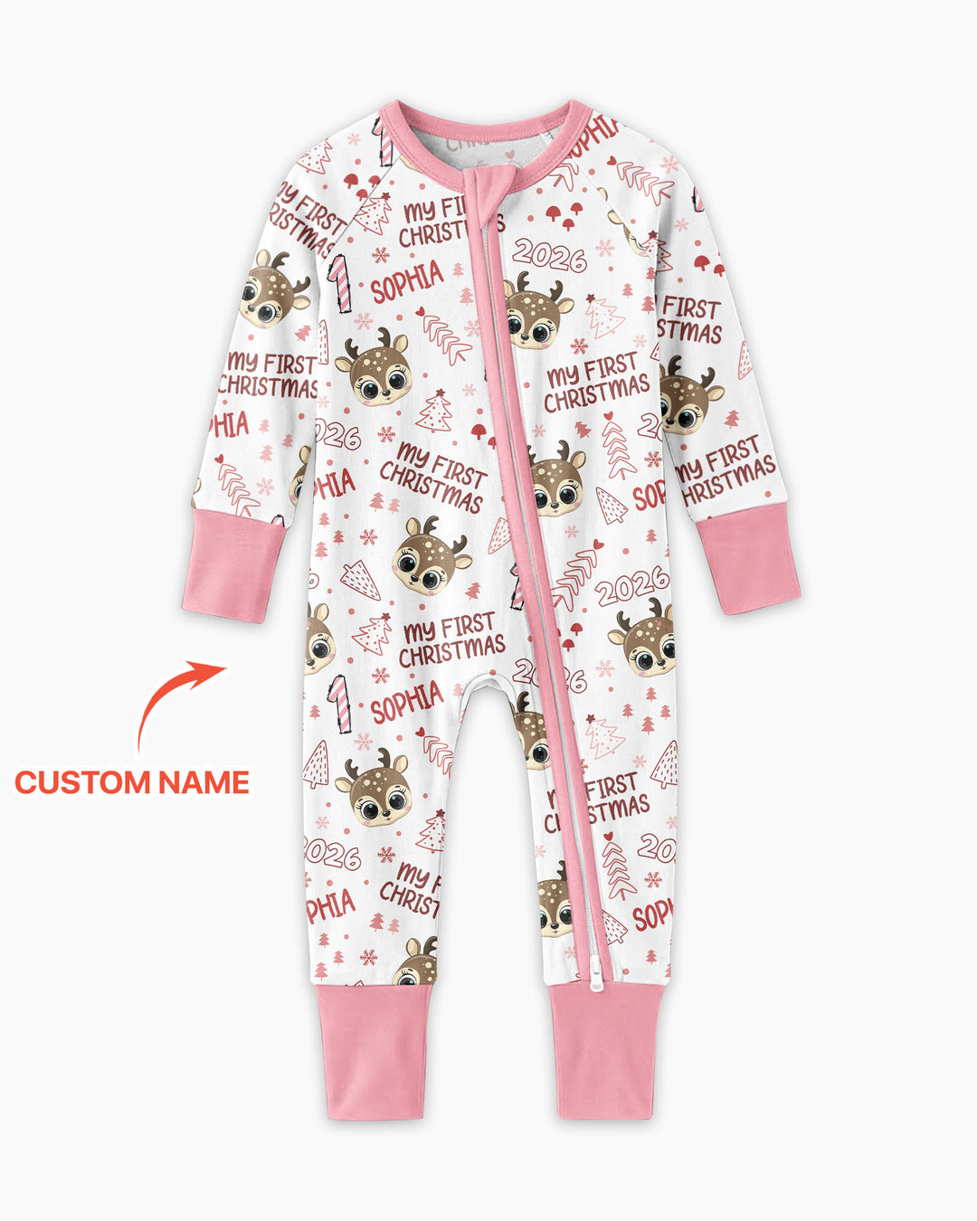 Custom Name Cute Reindeer My First Christmas Bamboo Convertible Zippy