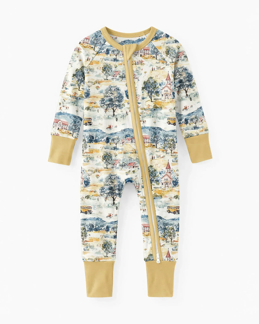 Whimsical Watercolor School Village Bamboo Convertible Zippy