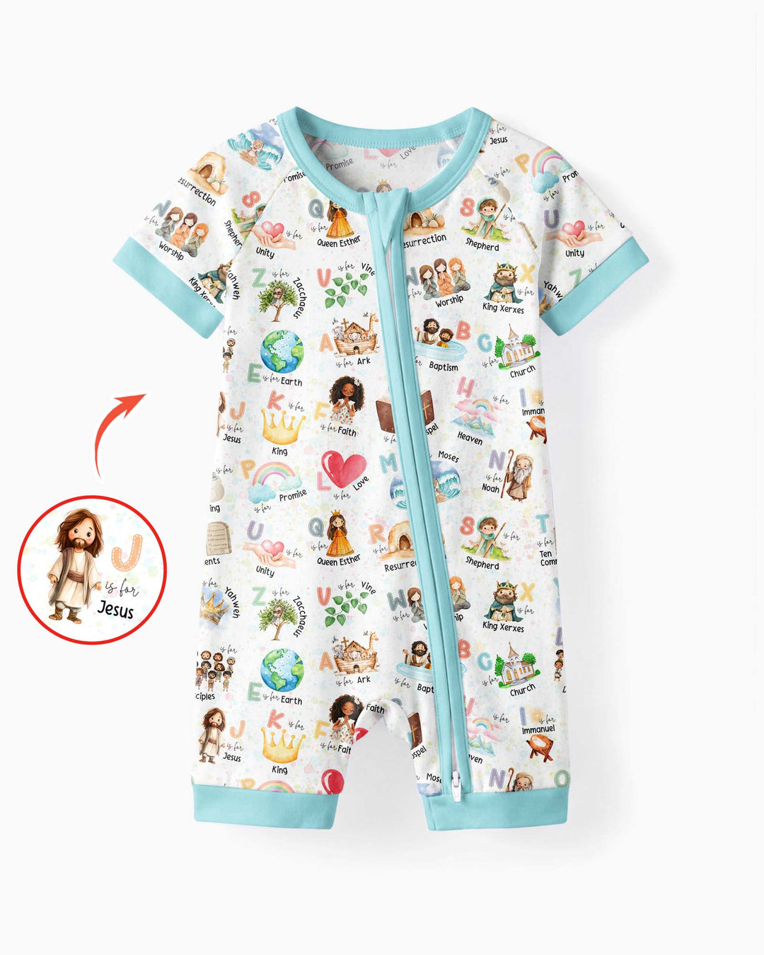 Bible ABC Alphabet Bamboo Shorty Zippy